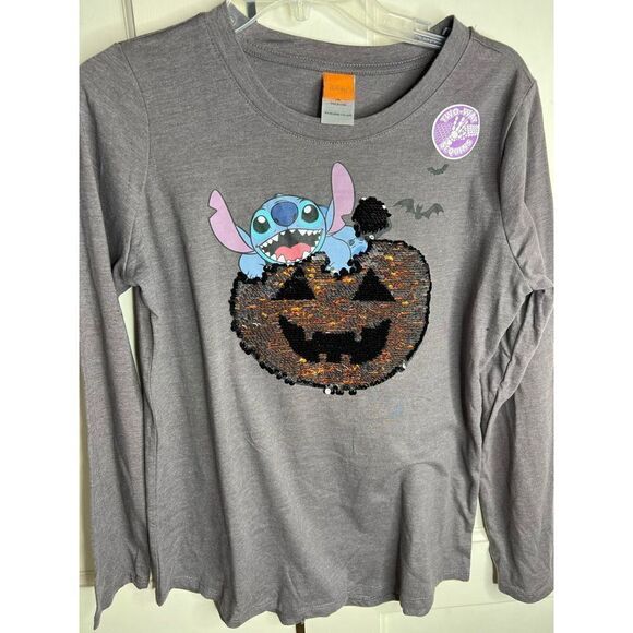 ❤️Disney Gray Lilo & Stitch Pumpkin Halloween Flip Sequin Shirt XXL Plus Size 18 - Picture 5 of 7